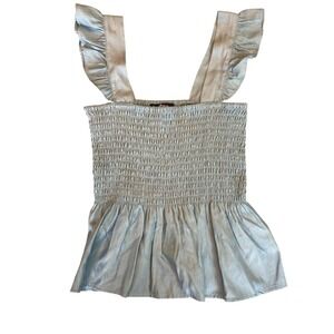 Women's Freshman 1996 Light  Blue Smocked  Top Ruffled Straps Cropped XS NWOT